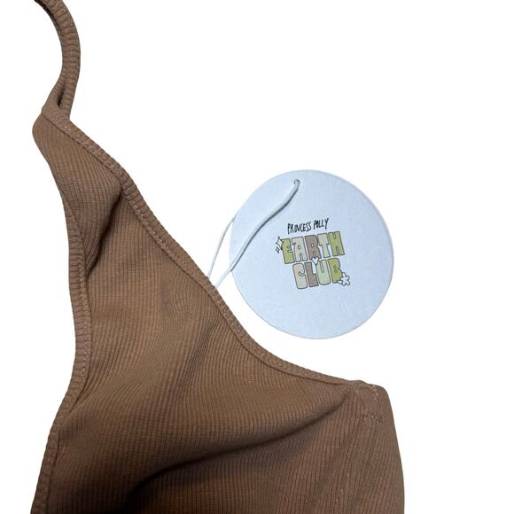 Princess Polly Earth Club Twist Strap Top Sz 4 | Brown Ribbed Halter NWT - Picture 2 of 9